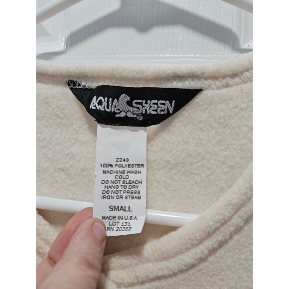 Vintage 80s 90s Aqua Sheen Fleece Button Jacket Eggshell Off White Size Small - Picture 2 of 9